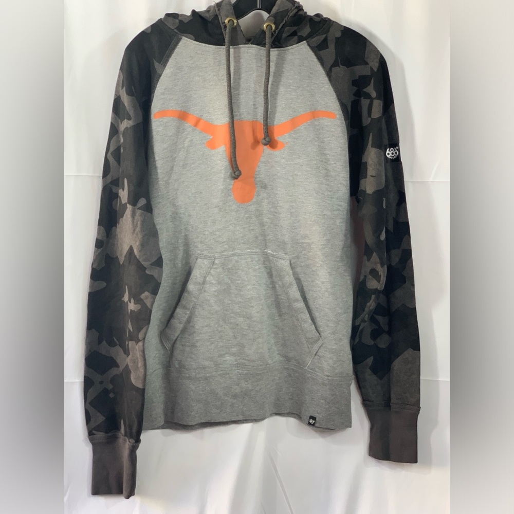 Texas Longhorn Hoodie Mens Med Gray Camo NCAA Sweatshirt 686 '47 Collab.EUC